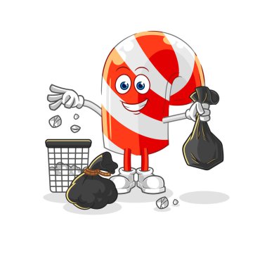 Şeker kamışı çöp maskotu. çizgi film vektosu