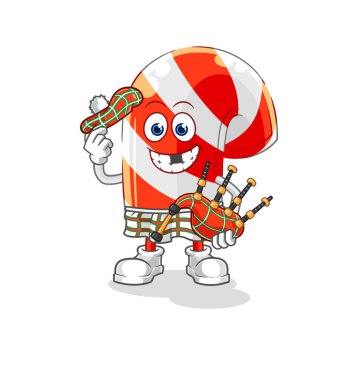 Gayda taşıyıcısı olan İskoçyalı şeker kamışı. karikatür