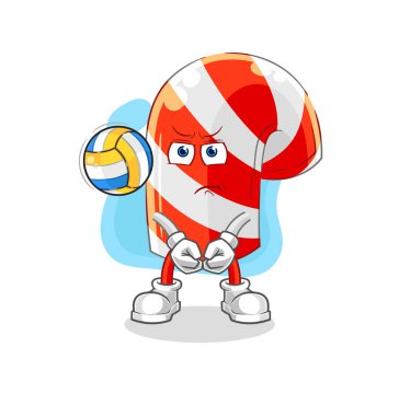 Şeker kamışı voleybol maskotu oynuyor. çizgi film vektosu