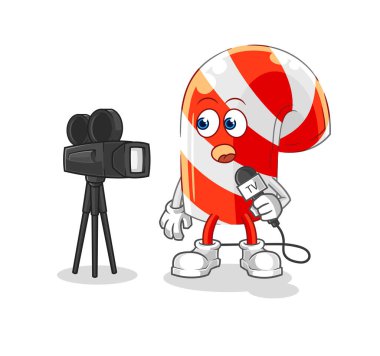 Şeker kamışı TV muhabiri çizgi filmi. karikatür maskotu vektosu
