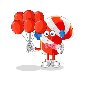 Balon vektörlü şeker kamışı palyaço. karikatür