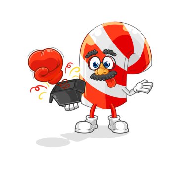 Kutudaki şeker kamışı şaka eldiveni. çizgi film maskotu