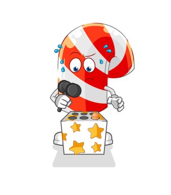 Şeker kamışı, köstebek maskotuna vuruyor. çizgi film vektosu