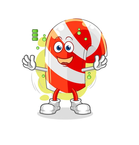 Candy Cane Full Battery Character Cartoon Mascot Vecto — Stock vektor