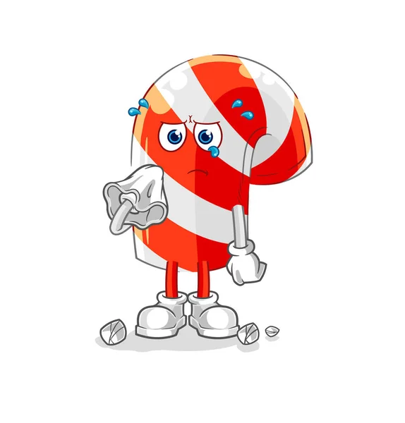 Candy Cane Cry Tissue Cartoon Mascot Vecto — Wektor stockowy