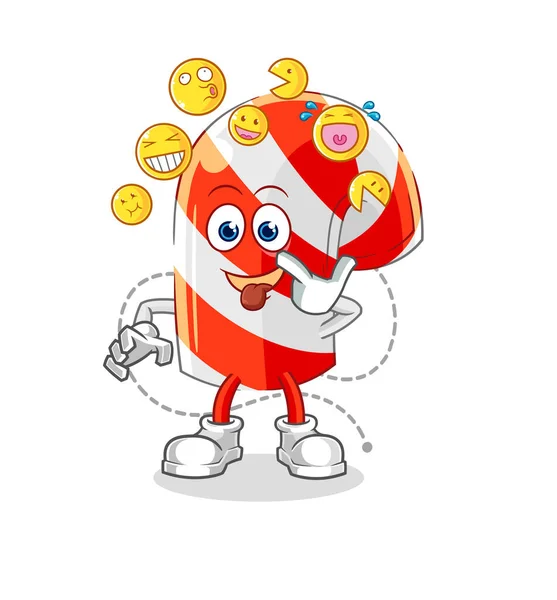 Candy Cane Laugh Mock Character Cartoon Mascot Vecto — Stok Vektör