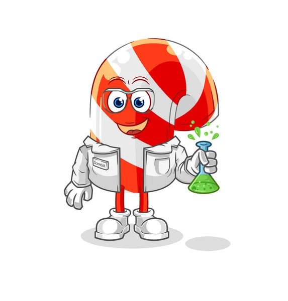 Candy Cane Scientist Character Cartoon Mascot Vecto — Stockvektor