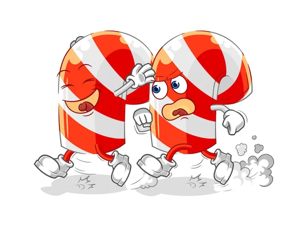 Candy Cane Play Chase Cartoon Cartoon Mascot Vecto — Stockový vektor