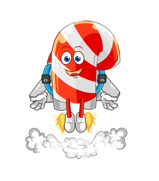 Candy Cane Jetpack Mascot Cartoon Vecto — Wektor stockowy