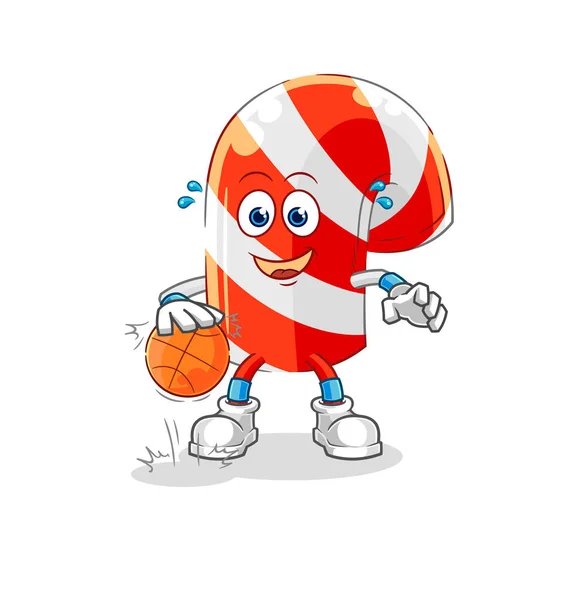 Candy Cane Dribble Basketball Character Cartoon Mascot Vecto — Stockvektor