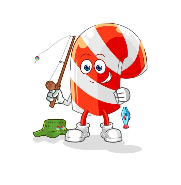 Candy Cane Fisherman Illustration Character Vecto — Vettoriale Stock