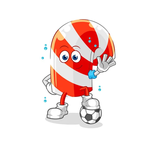 Candy Cane Playing Soccer Illustration Character Vecto — ストックベクタ