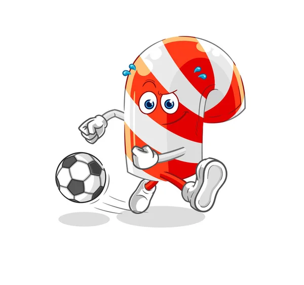 Candy Cane Kicking Ball Cartoon Cartoon Mascot Vecto — Vetor de Stock