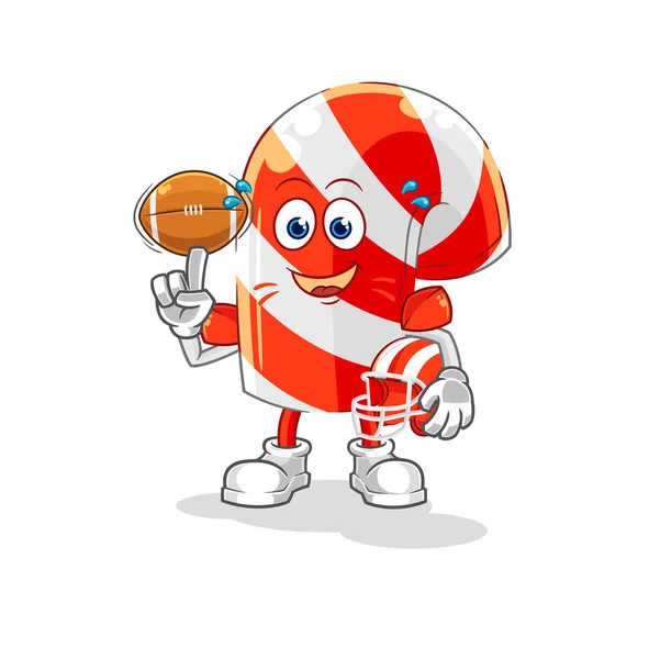 Candy Cane Playing Rugby Character Cartoon Mascot Vecto — Διανυσματικό Αρχείο