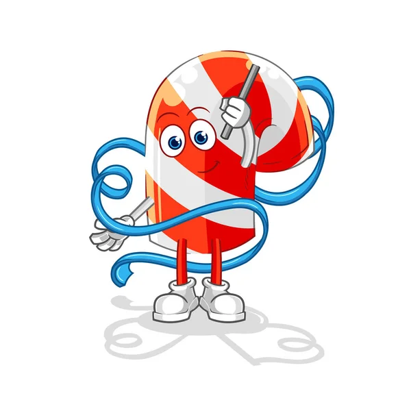 Candy Cane Rhythmic Gymnastics Mascot Cartoon Vecto — Vettoriale Stock