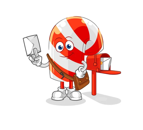 Candy Cane Postman Vector Cartoon Characte — Stock Vector