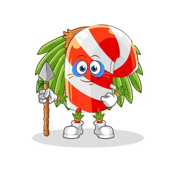 Candy Cane Tribal Man Mascot Cartoon Vecto — Stockvektor
