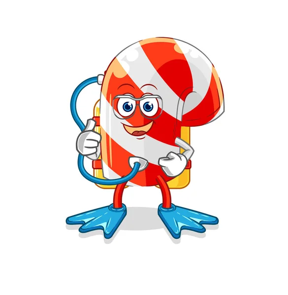 Candy Cane Diver Cartoon Cartoon Mascot Vecto — Stockvektor