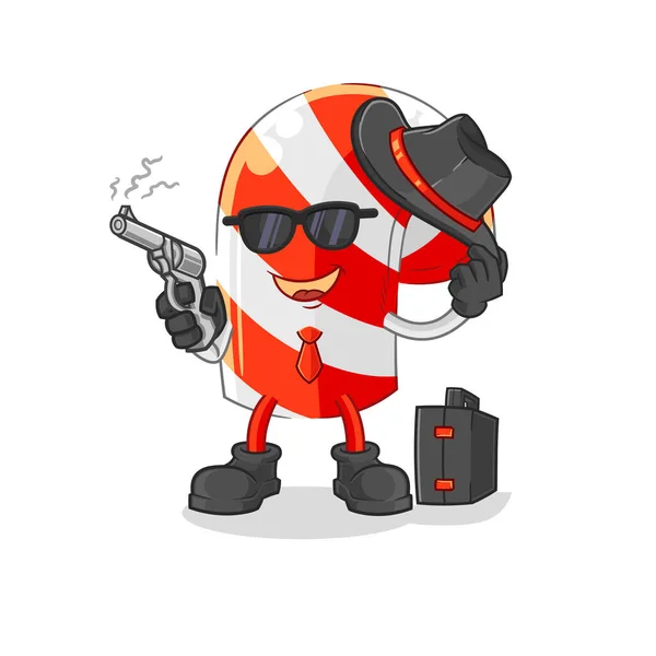 Candy Cane Mafia Gun Character Cartoon Mascot Vecto — Vector de stock