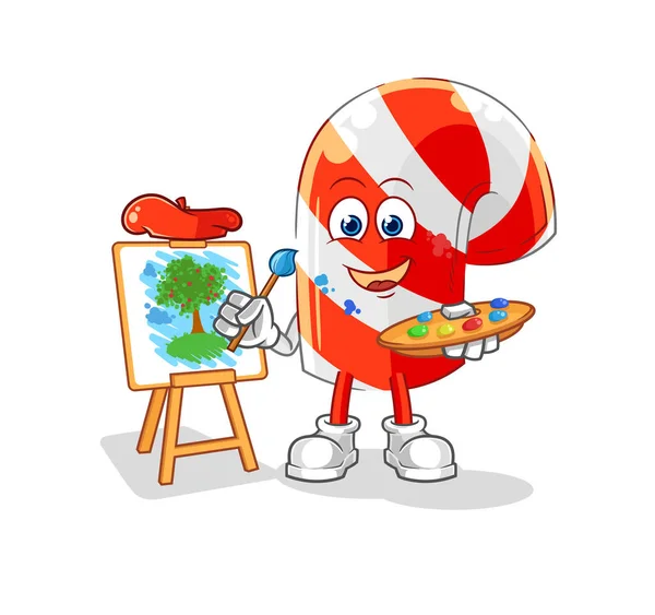 Candy Cane Artist Mascot Cartoon Vecto — Wektor stockowy