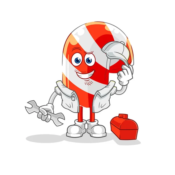 Candy Cane Mechanic Cartoon Cartoon Mascot Vecto — Stockvektor