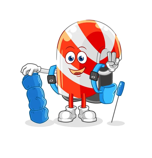 Candy Cane Camping Mascot Cartoon Vecto — Stockvektor