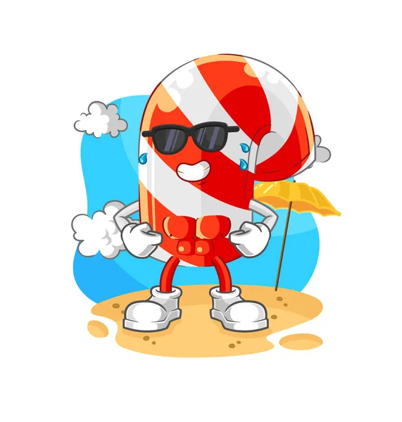 Candy Cane Sunbathing Summer Character Vecto — Wektor stockowy