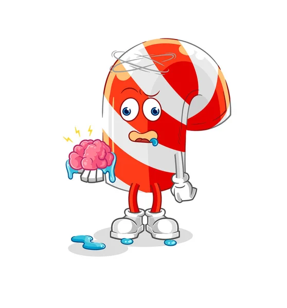 Candy Cane Brain Vector Cartoon Characte — Stok Vektör