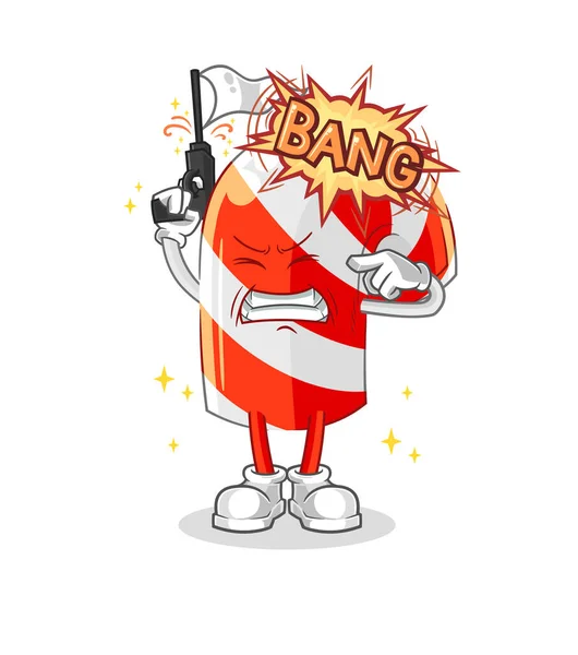 Candy Cane Warning Shot Mascot Cartoon Vecto — Stock Vector