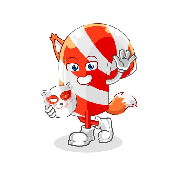 Candy Cane Japanese Fox Character Cartoon Masco — Stockvektor