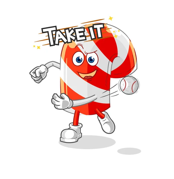 Candy Cane Throwing Baseball Vector Cartoon Characte — Stockvector