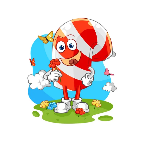 Candy Cane Pick Flowers Spring Character Vecto — Stockvektor