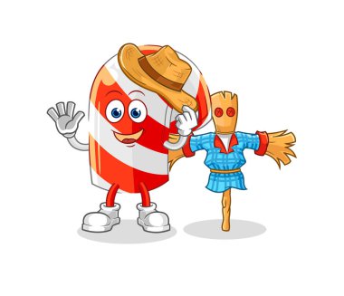 Korkuluk çizgi film karakteri vekto ile şeker kamışı