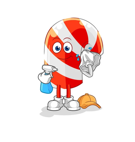 Candy Cane Cleaner Vector Cartoon Characte — Stockvektor