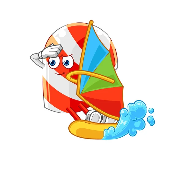 Candy Cane Windsurfing Character Mascot Vecto — Stockvektor