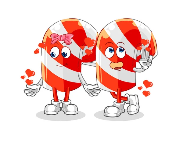 Candy Cane Dating Cartoon Character Mascot Vecto — 图库矢量图片
