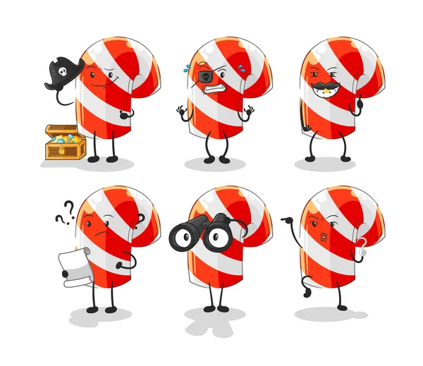 Candy Cane Pirate Group Character Cartoon Mascot Vecto — Vettoriale Stock