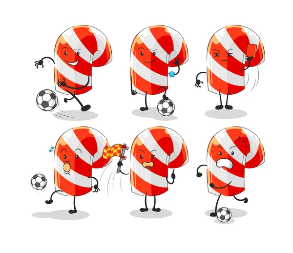 Personaje Del Grupo Fútbol Bastón Caramelo Mascota Dibujos Animados Vecto — Archivo Imágenes Vectoriales