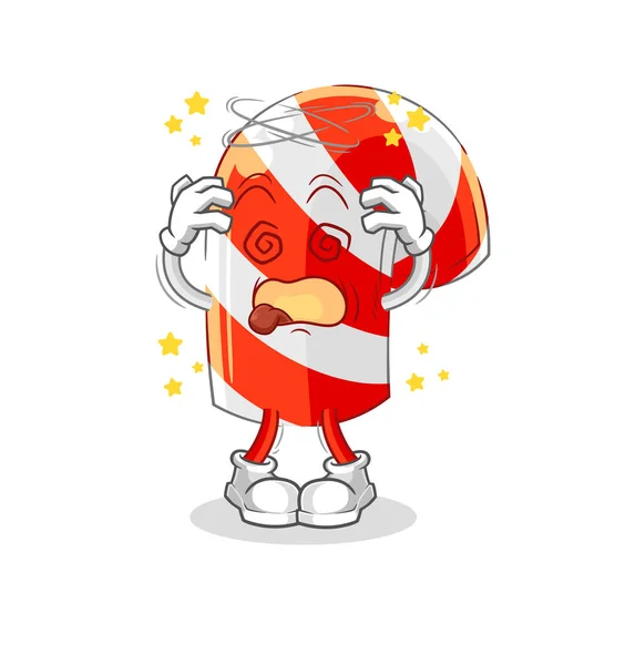 Candy Cane Dizzy Head Mascot Cartoon Vecto — ストックベクタ