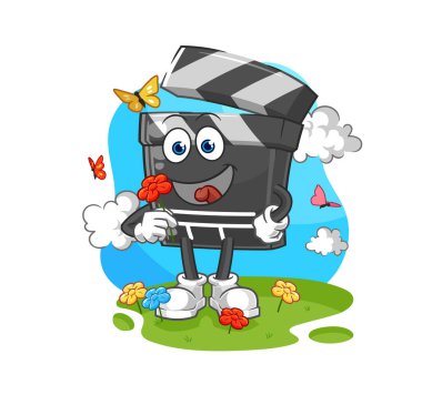 İlkbaharda pano çiçek toplar. karakter vektosu