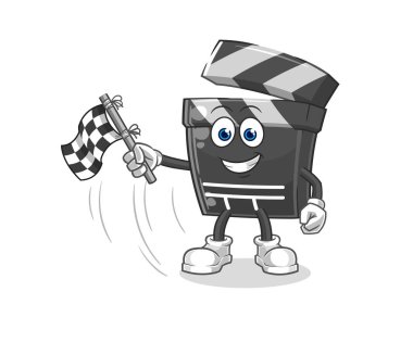 Klaket tutucu bitiş bayrağı. karikatür maskotu vektosu