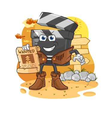 Elinde kâğıt parçası olan bir kovboy. karikatür maskotu vektosu
