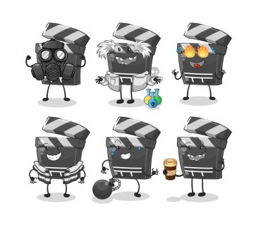 Clapboard kötü adam grup karakteri. karikatür maskotu vektosu