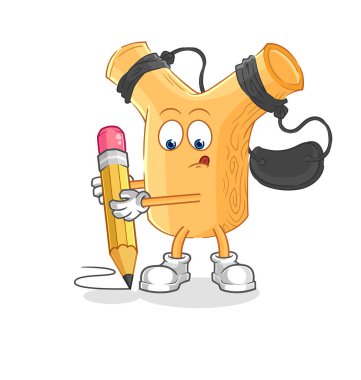 Sapanla kurşun kalemle yaz. karikatür maskotu vektosu