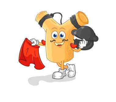 Kırmızı bez resimli sapan matadoru. karakter vektosu