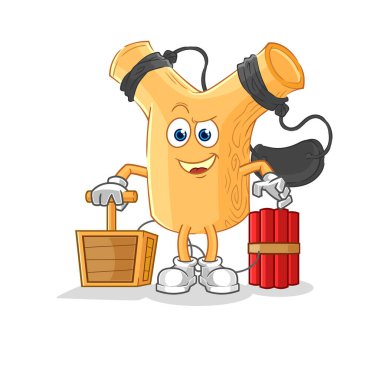 Dinamit fünyesi tutan sapan. karikatür maskotu vektosu