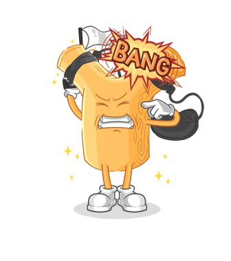 Sapan uyarı atışı maskotu. çizgi film vektosu