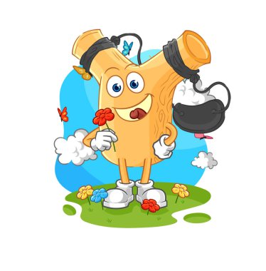 Sapan ilkbaharda çiçek toplar. karakter vektosu