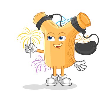 Havai fişek maskotu sapanı. çizgi film vektosu