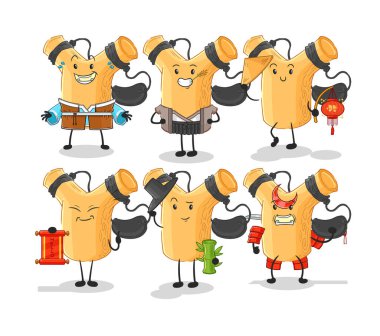 Sapan Asya kültürü seti. karikatür maskotu vektosu